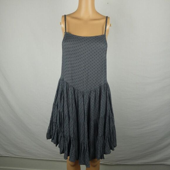 Free People Grey Black Tiered Ruffle Hem Swing Strappy Sleeveless Dress XS ALine - Picture 1 of 8
